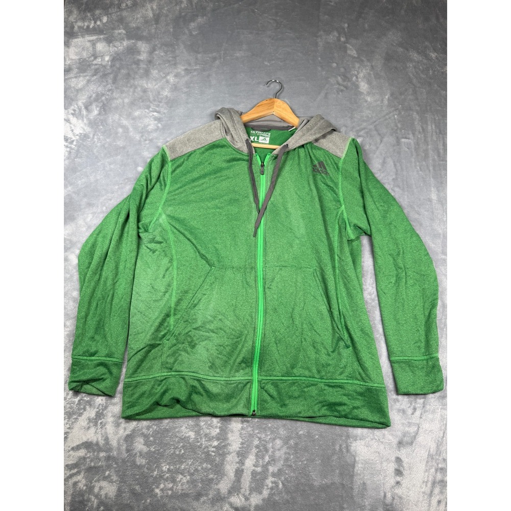 Adidas Climalite Ultimate Hoodie Mens XL Green Gray Full Zip Fleece M63611